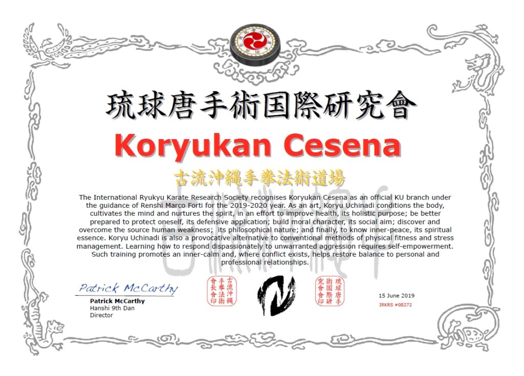 Koryukan Cesena è shibu dojo IRKRS per l'anno 2019-2020